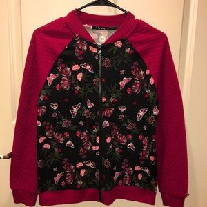 Wonder Nation Woven Black and Dark Pink Zip-up Sweater with  Butterflies.